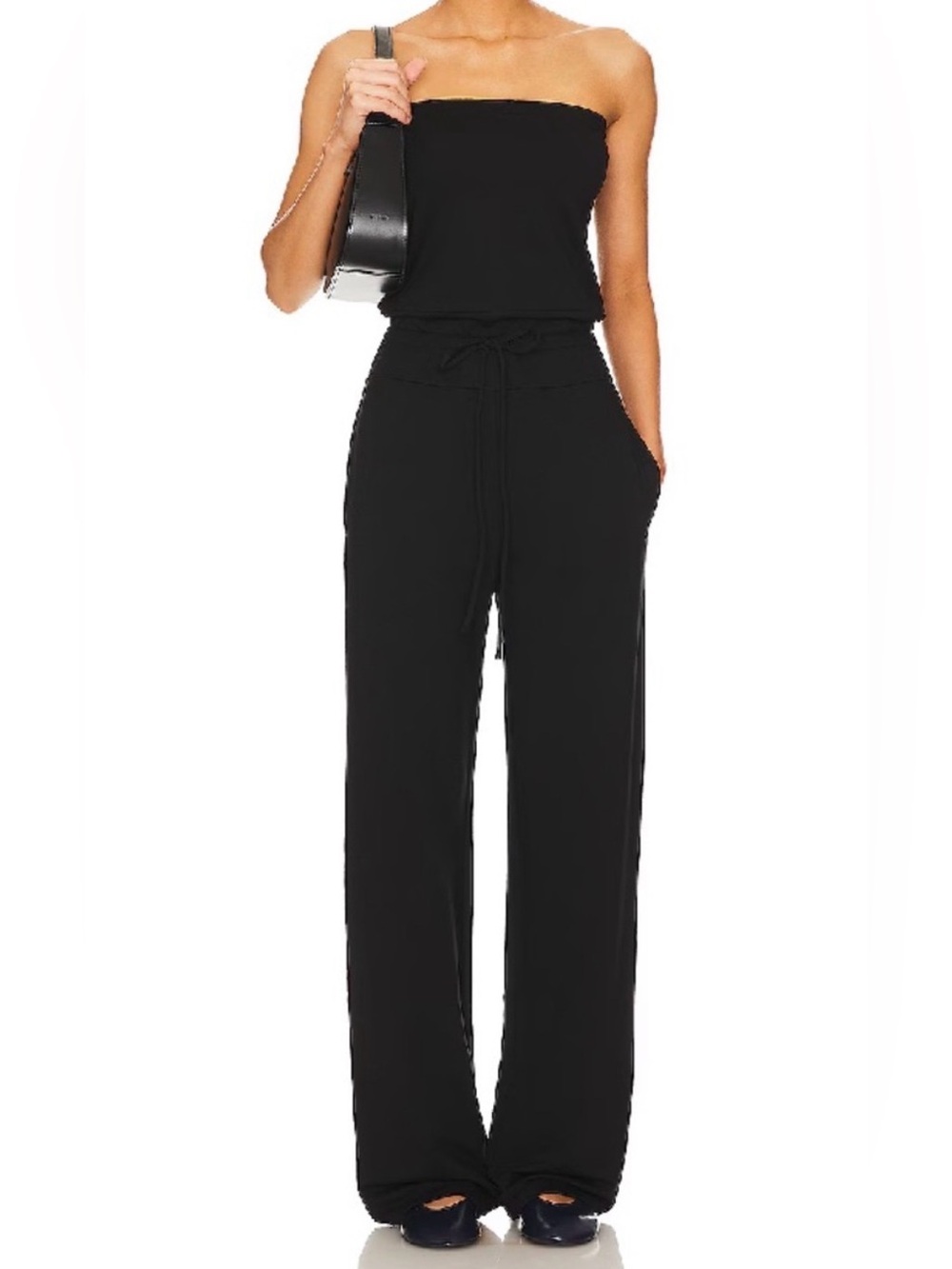 Lovers and Friends Valentina Strapless Black Jumpsuit with Drawstring fromREVOLE